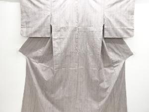 アンティーク　縞に葉模様織り出し十日町紬着物